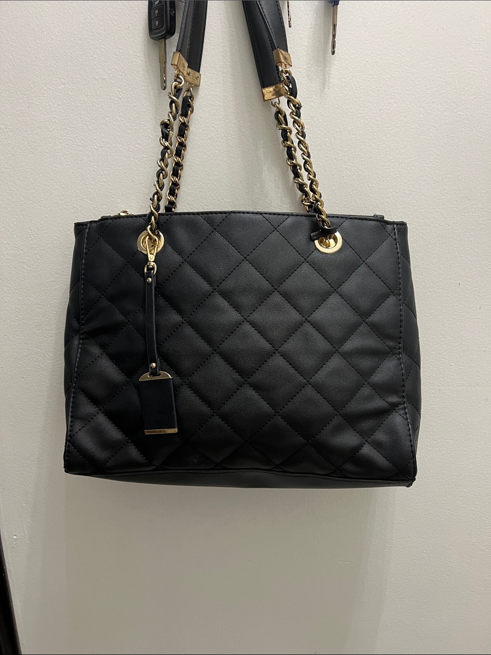 Madison West Black quilted Leather Shoulder Bag with Gold Hardware